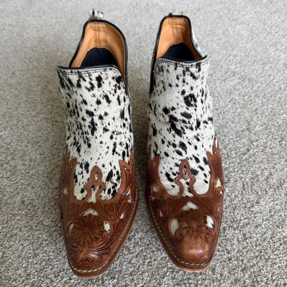 Myra West Street Cowhide & Hand Tooled Leather Booties Size 6 Western Cowgirl